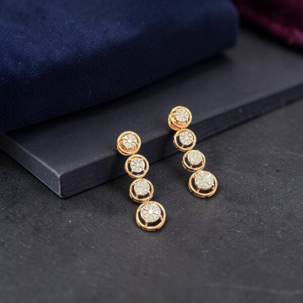 Exquisite 0.64 Cts Round Brilliant F/VS1 Diamonds Dangle Earrings 14K Rose Gold