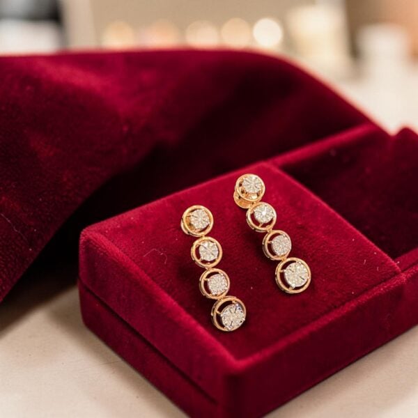 Exquisite 0.64 Cts Round Brilliant F/VS1 Diamonds Dangle Earrings 14K Rose Gold