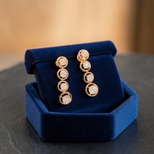 Exquisite 0.64 Cts Round Brilliant F/VS1 Diamonds Dangle Earrings 14K Rose Gold