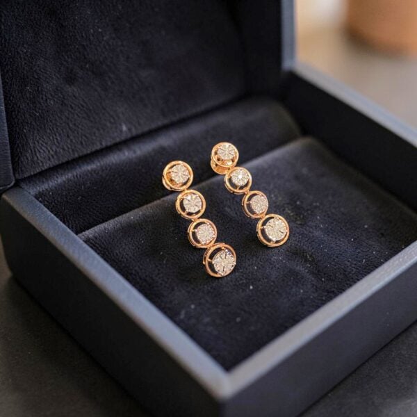 Exquisite 0.64 Cts Round Brilliant F/VS1 Diamonds Dangle Earrings 14K Rose Gold