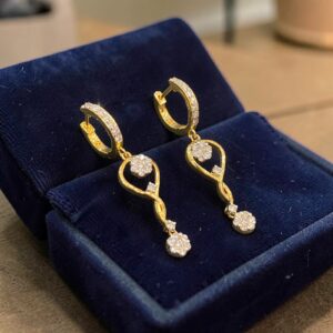 N-530-E (24) Stunning 1.01 Cts Round Brilliant F/VS1 Diamonds Dangle Earrings 14K Yellow Gold