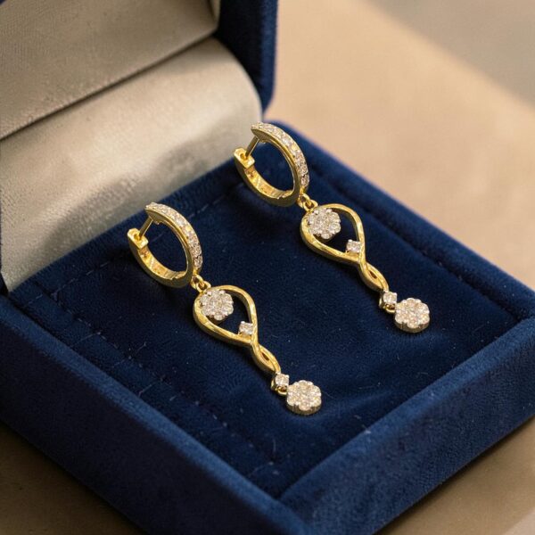 Stunning 1.01 Cts Round Brilliant F/VS1 Diamonds Dangle Earrings 14K Yellow Gold