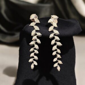 N-531-E (16) Stunning 0.78 Cts Round Brilliant Cut Diamonds Illusion Dangle Earrings 14K Gold