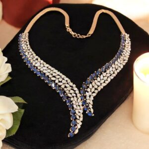Beautiful 2.41 Cts Round Brilliant Cut Diamonds Sapphire Necklace 14K Rose Gold