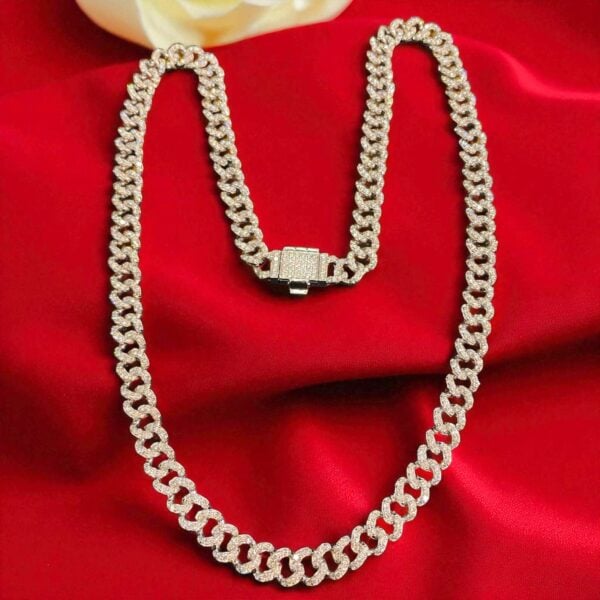 N-542 (19) Pave 12.81 Cts Round Brilliant Cut Diamonds Men's Cuban Tennis Necklace 14K Gold