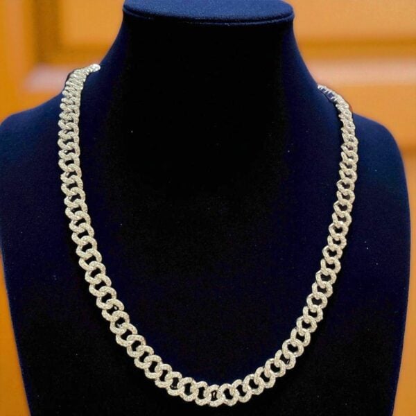N-542 (23) Pave 12.81 Cts Round Brilliant Cut Diamonds Men's Cuban Tennis Necklace 14K Gold