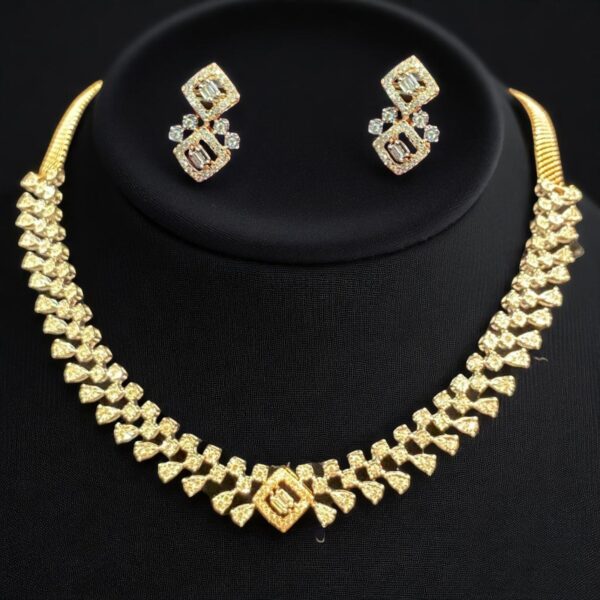 N-549 (17) 2.88 Carats Round Baguette Cut Natural Diamonds Necklace Earrings 14K Two-Tone Gold
