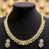 N-549 (24) 2.88 Carats Round Baguette Cut Natural Diamonds Necklace Earrings 14K Two-Tone Gold