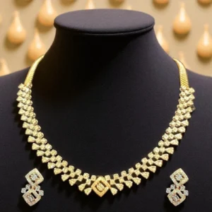 2.88 Carats Round Baguette Cut Natural Diamonds Necklace Earrings 14K Two-Tone Gold
