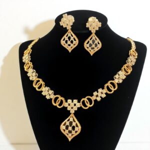 Classy 1.83 Cts Round Brilliant Cut Diamonds Necklace Earrings Set 14K Rose Gold