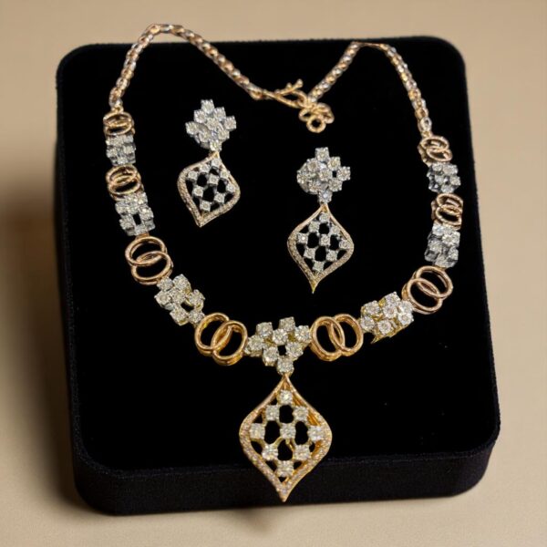 Classy 1.83 Cts Round Brilliant Cut Diamonds Necklace Earrings Set 14K Rose Gold