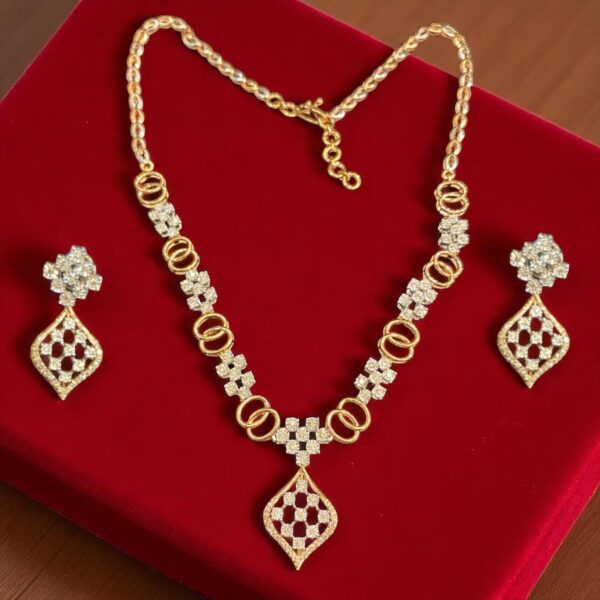 Classy 1.83 Cts Round Brilliant Cut Diamonds Necklace Earrings Set 14K Rose Gold