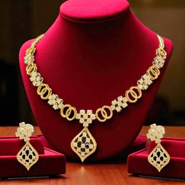Classy 1.83 Cts Round Brilliant Cut Diamonds Necklace Earrings Set 14K Rose Gold