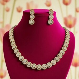 Pave 6.06 Cts Round Brilliant Cut Diamonds Halo Necklace Earrings Set 14K Gold