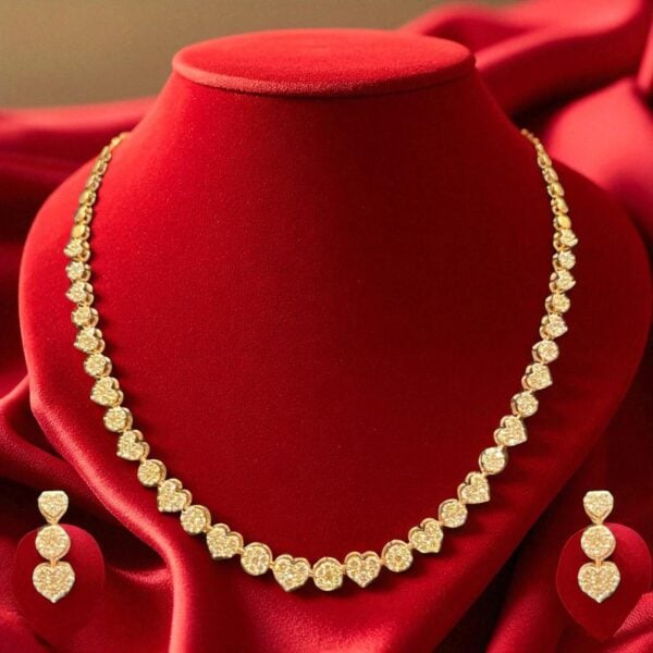 Dazzling 4.50 Cts Round Brilliant Diamonds Heart Halo Necklace Earrings 14K Gold