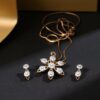 Pave 1.50 Cts Round Brilliant Cut Diamonds Necklace Earrings Set 14K Yellow Gold