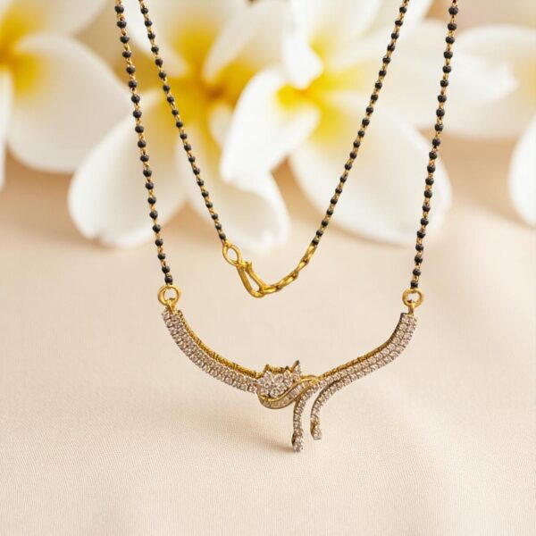 N-555 (15) Pave 1.50 Cts Round Baguette Shape Diamonds Mangalsutra Necklace 14K Yellow Gold