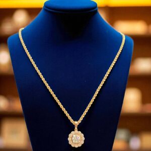 1.50 Cts Round Brilliant Cut GIA Certified Diamonds Halo Necklace 14K Rose Gold