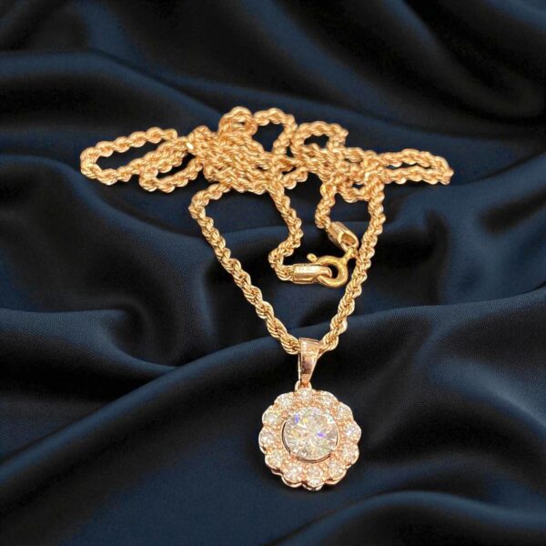 1.50 Cts Round Brilliant Cut GIA Certified Diamonds Halo Necklace 14K Rose Gold