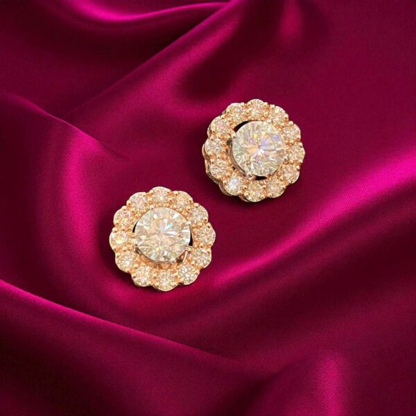 Pave 2.95 Cts GIA Certified Diamonds Detachable Solitaire Halo Earrings 14K Gold