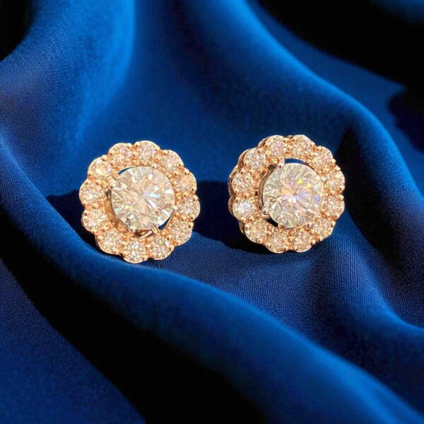 Pave 2.95 Cts GIA Certified Diamonds Detachable Solitaire Halo Earrings 14K Gold