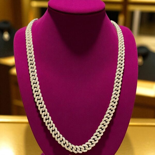 N-561 (23) Classy 14.70 Cts Round Brilliant Cut Diamonds Men's Cuban Link Necklace 14K Gold