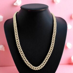 Classy 14.70 Cts Round Brilliant Cut Diamonds Men's Cuban Link Necklace 14K Gold