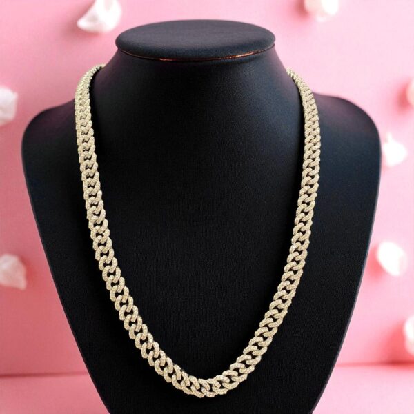 N-561 (26) Classy 14.70 Cts Round Brilliant Cut Diamonds Men's Cuban Link Necklace 14K Gold