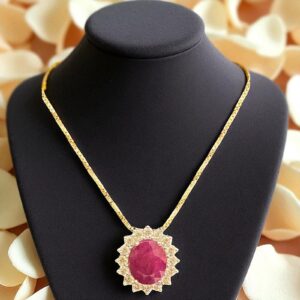 Elegant 7.45 Cts Round Brilliant Cut F/VS1 Diamonds Ruby Party Necklace 14K Gold