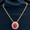 N-562 (21) Elegant 7.45 Cts Round Brilliant Cut F/VS1 Diamonds Ruby Party Necklace 14K Gold