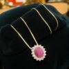 N-562 (22) Elegant 7.45 Cts Round Brilliant Cut F/VS1 Diamonds Ruby Party Necklace 14K Gold