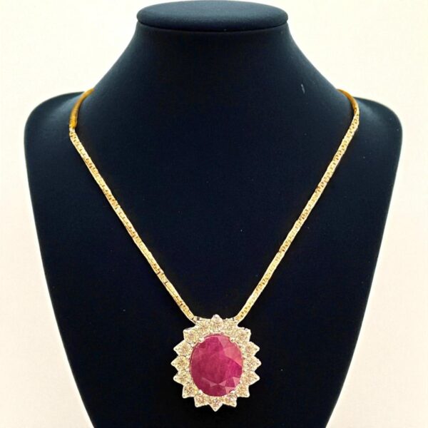 N-562 (23) Elegant 7.45 Cts Round Brilliant Cut F/VS1 Diamonds Ruby Party Necklace 14K Gold