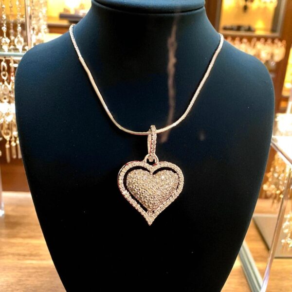 N-567 (16) Pave 1.25 Cts F/VS1 Round Brilliant Cut Natural Diamonds Heart Necklace 14K Gold