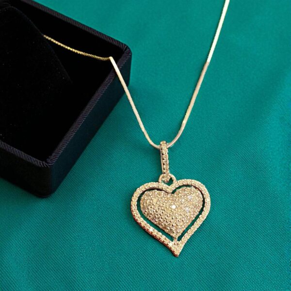 N-567 (18) Pave 1.25 Cts F/VS1 Round Brilliant Cut Natural Diamonds Heart Necklace 14K Gold