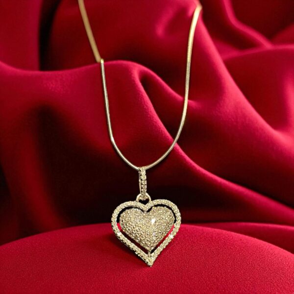N-567 (19) Pave 1.25 Cts F/VS1 Round Brilliant Cut Natural Diamonds Heart Necklace 14K Gold