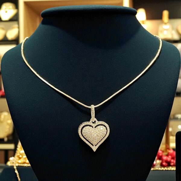 N-567 (21) Pave 1.25 Cts F/VS1 Round Brilliant Cut Natural Diamonds Heart Necklace 14K Gold