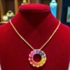 N-570 (22) 8.24 Cts Round Brilliant F/VS1 Diamonds Multi Sapphire Unisex Necklace 18K Gold