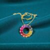 N-570 (23) 8.24 Cts Round Brilliant F/VS1 Diamonds Multi Sapphire Unisex Necklace 18K Gold
