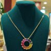 N-570 (24) 8.24 Cts Round Brilliant F/VS1 Diamonds Multi Sapphire Unisex Necklace 18K Gold