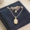 GIA Certified 2.25 Cts Oval Round Shape F/VS1 Diamonds Halo Necklace In 14K Gold