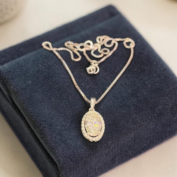 GIA Certified 2.25 Cts Oval Round Shape F/VS1 Diamonds Halo Necklace In 14K Gold