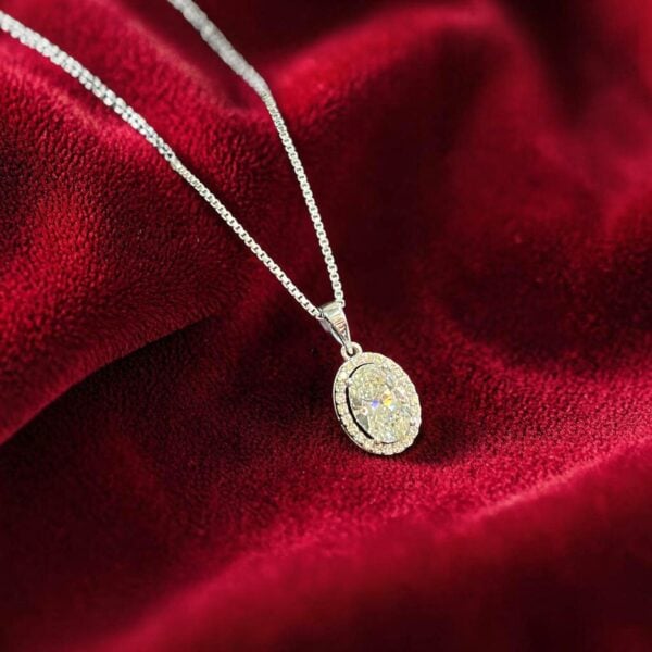 GIA Certified 2.25 Cts Oval Round Shape F/VS1 Diamonds Halo Necklace In 14K Gold
