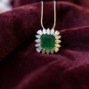 5.50 Cts Marquise Pear Shape F/VS1 Diamonds Emerald Necklace 18K Gold