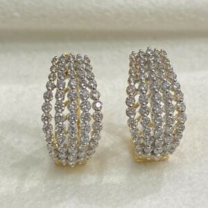 Pave 1.79 Cts Round Brilliant Cut Diamonds Hoop Earrings In 585 Stamped 14K Gold