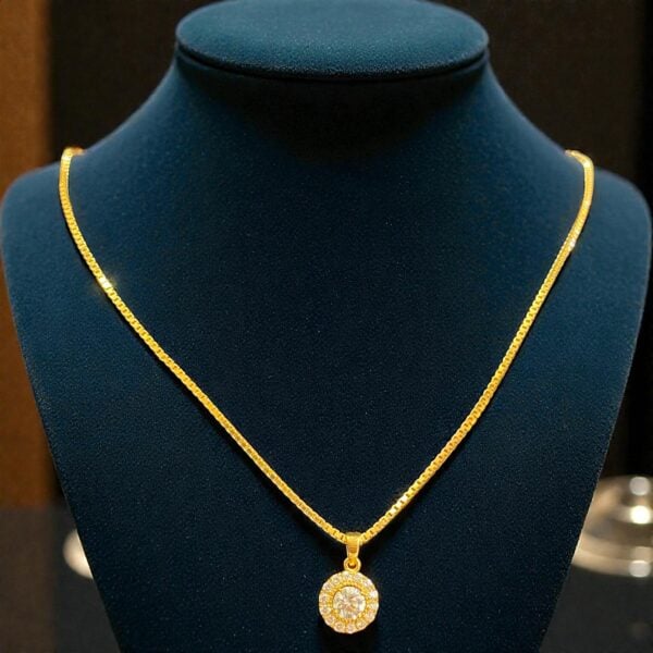 P-042-Y (19) Pave 0.80 ct Round Brilliant GIA Certified F/VS1 Diamonds Halo Necklace 14K Gold