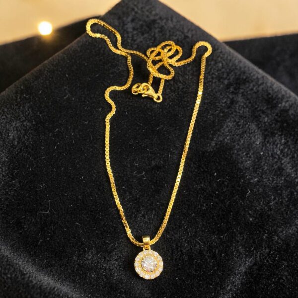 P-042-Y (23) Pave 0.80 ct Round Brilliant GIA Certified F/VS1 Diamonds Halo Necklace 14K Gold