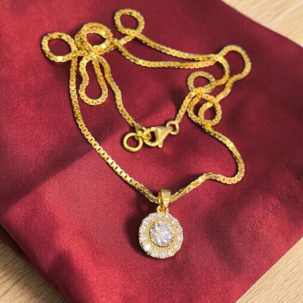 P-042-Y (24) Pave 0.80 ct Round Brilliant GIA Certified F/VS1 Diamonds Halo Necklace 14K Gold