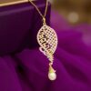 P-051 (32) 1.66 Cts Round Brilliant Cut F/VS1 Diamonds Feather Charm Pendant in 14K Yellow Gold
