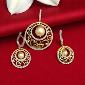 P-052 (9) Pave 12.50 Cts Round Brilliant Diamonds Pearl Halo Pendant Earrings Set 14K Gold
