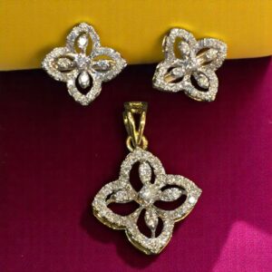 P-055 (10) 0.88 Carats Round Brilliant Diamonds Twilight Star Pendant Earrings Set 14K Gold